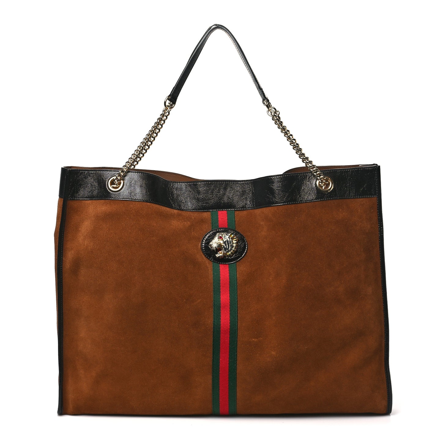 Suede Patent Maxi Rajah Chain Tote Nocciola Black