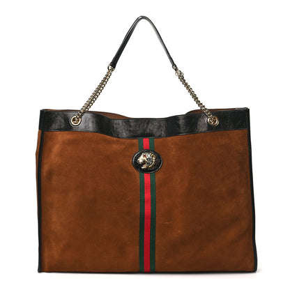 Gucci Suede Patent Maxi Rajah Chain Tote Nocciola Black 1 of 11