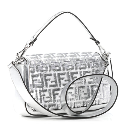 Fendi PVC Vitello Catalan Mirror Sequin FF Baguette Argento 2 of 5