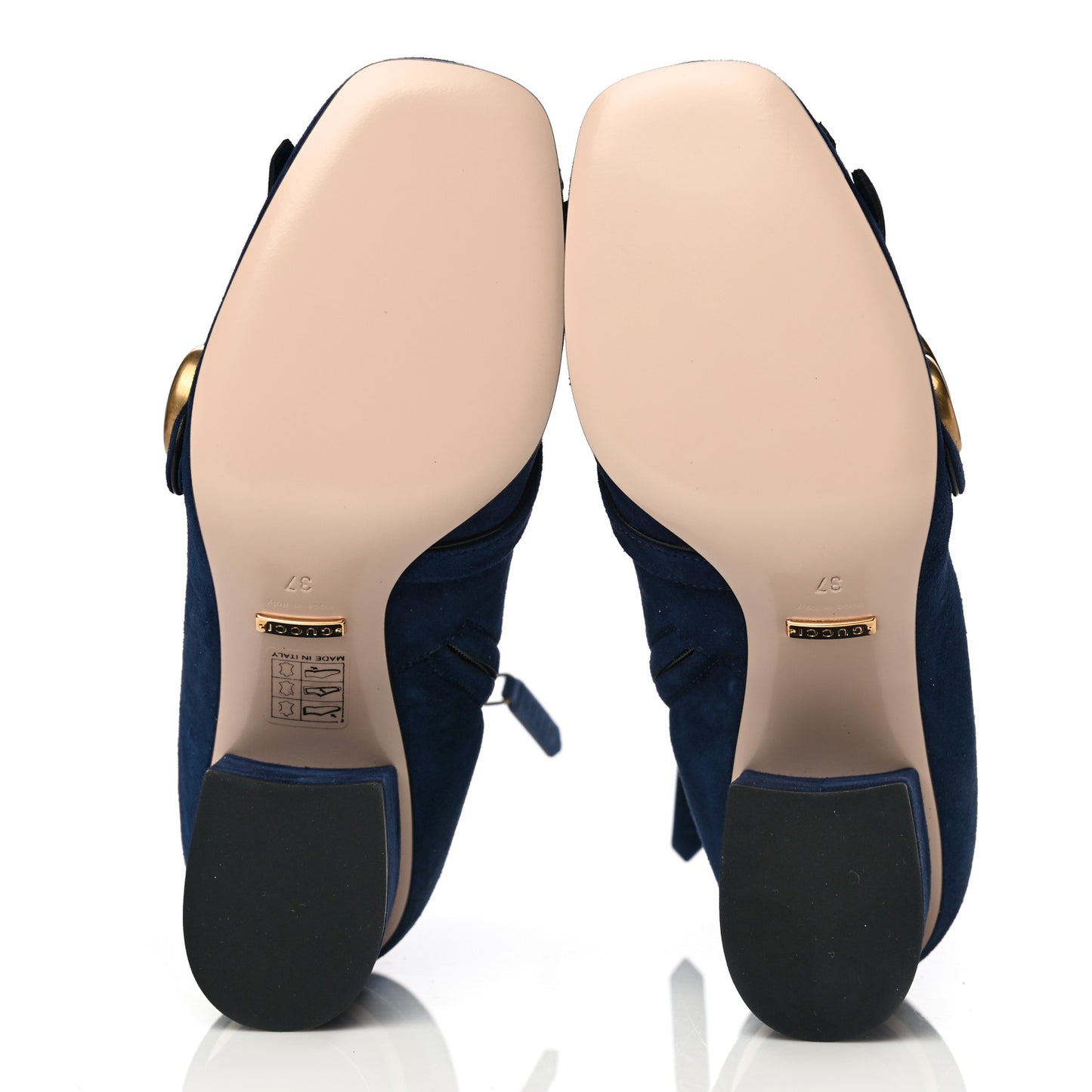 Kid Scamosciato GG Marmont Fringe 75mm Ankle Boots 37 Blue Ink