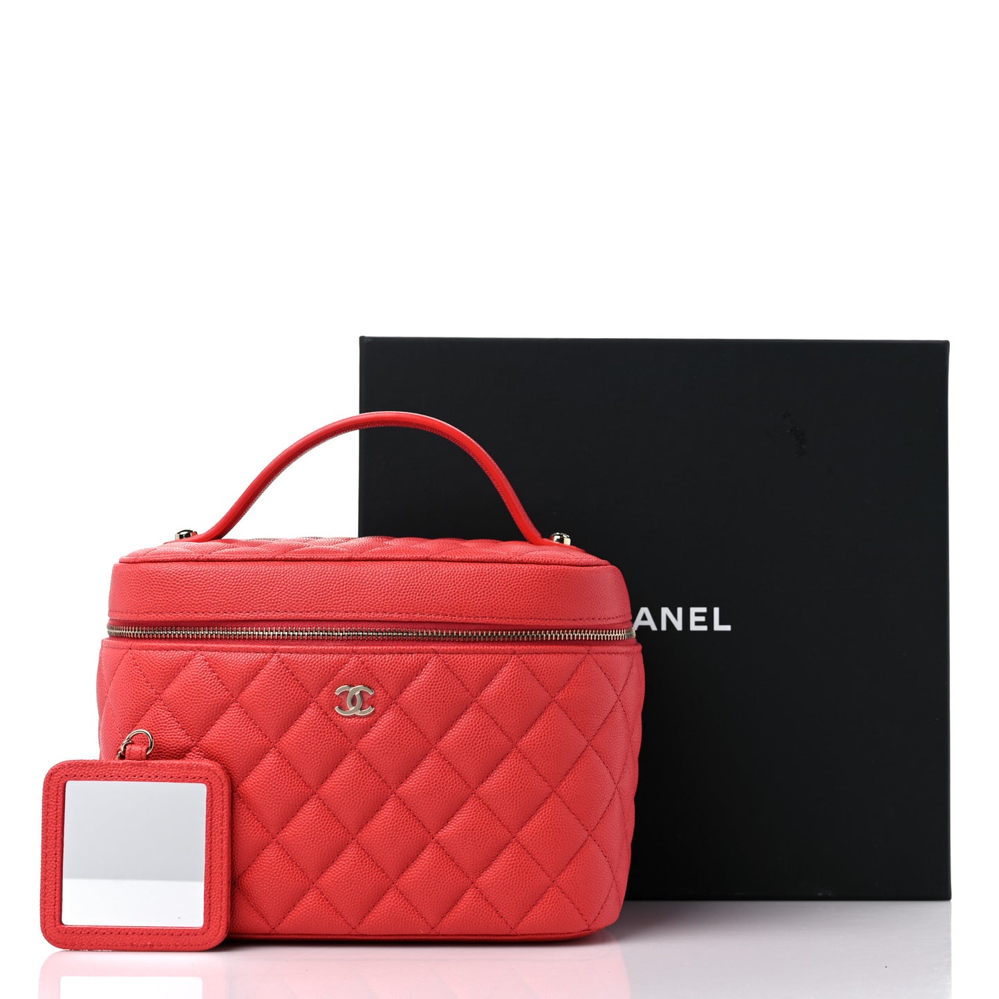 Caviar Quilted Large Vanity Pouch Red