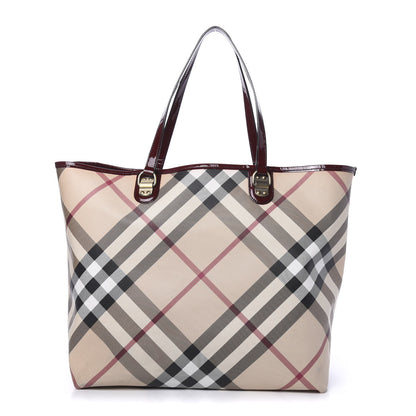 Burberry Patent Trim Nova Check Medium Shopper Tote Burgundy 1 of 16