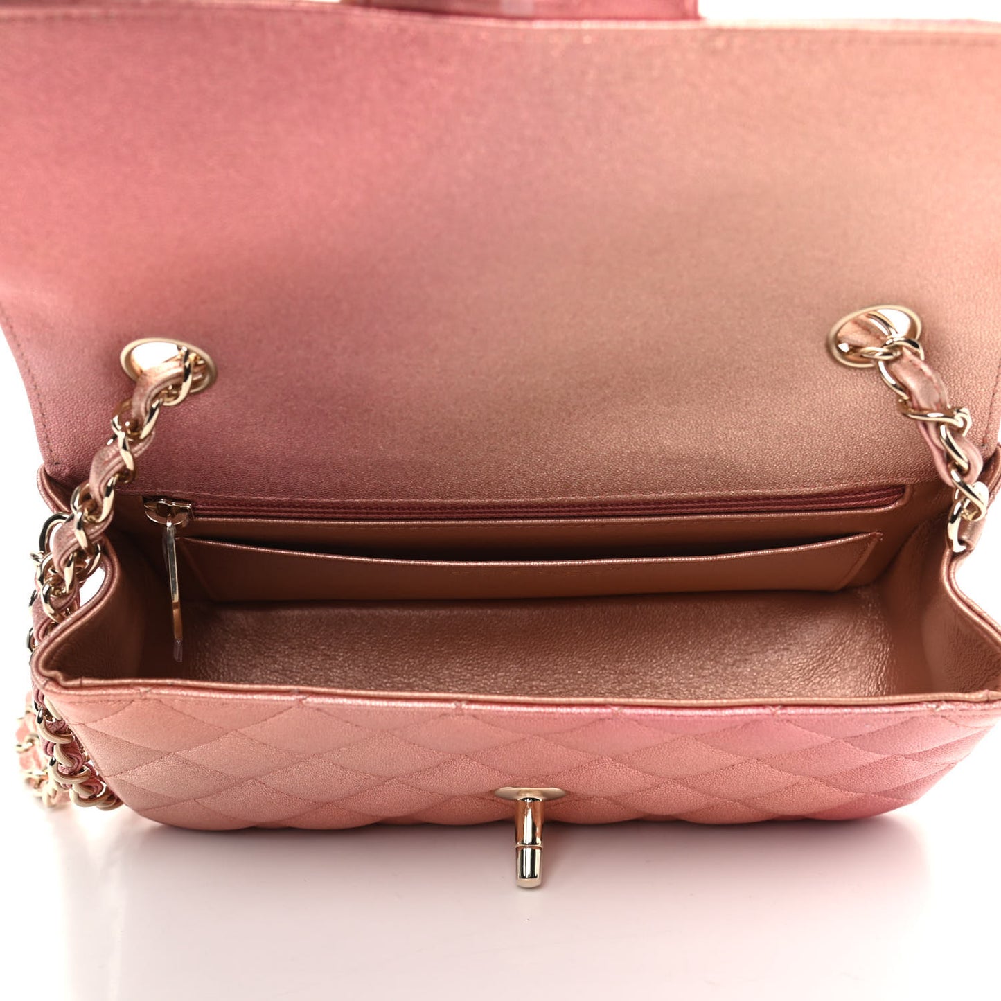 Metallic Lambskin Quilted Ombre Mini Rectangular Flap Pink