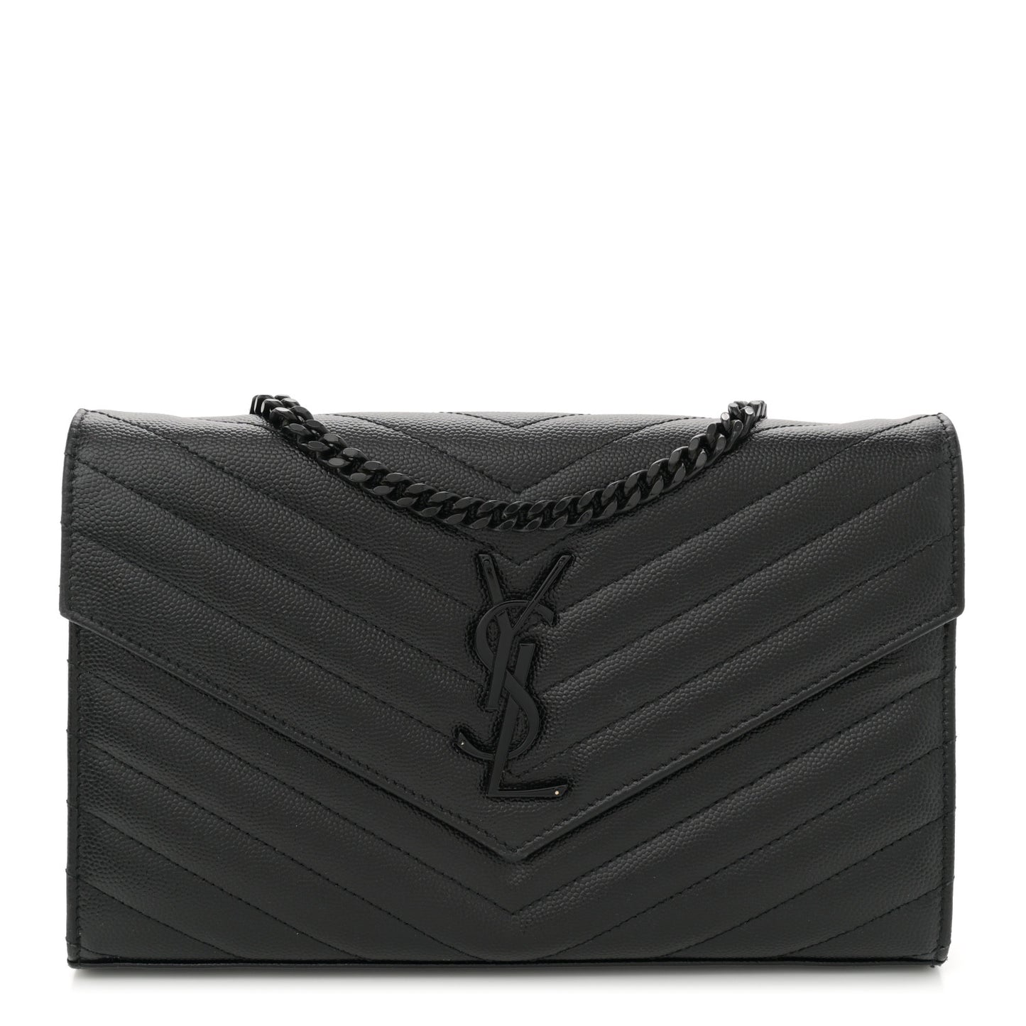 Grain De Poudre Matelasse Chevron Monogram Monochrome Chain Wallet Black