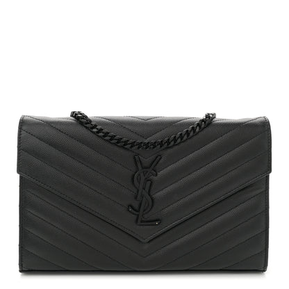Saint Laurent Grain De Poudre Matelasse Chevron Monogram Monochrome Chain Wallet Black 1 of 11