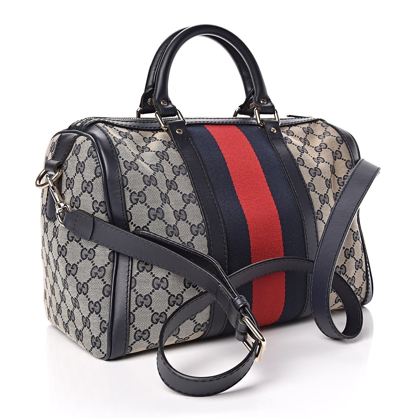 Monogram Selleria Calfskin Vintage Web Medium Boston Beige Blue