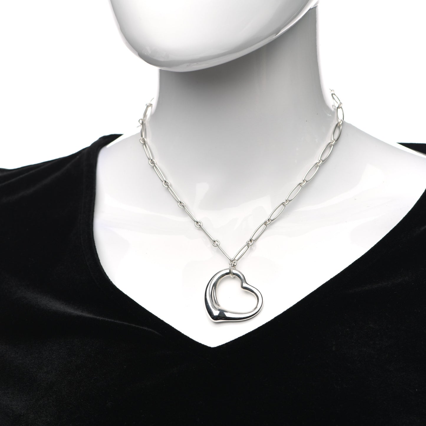 Sterling Silver 35mm Elsa Peretti Open Heart Link Pendant Necklace