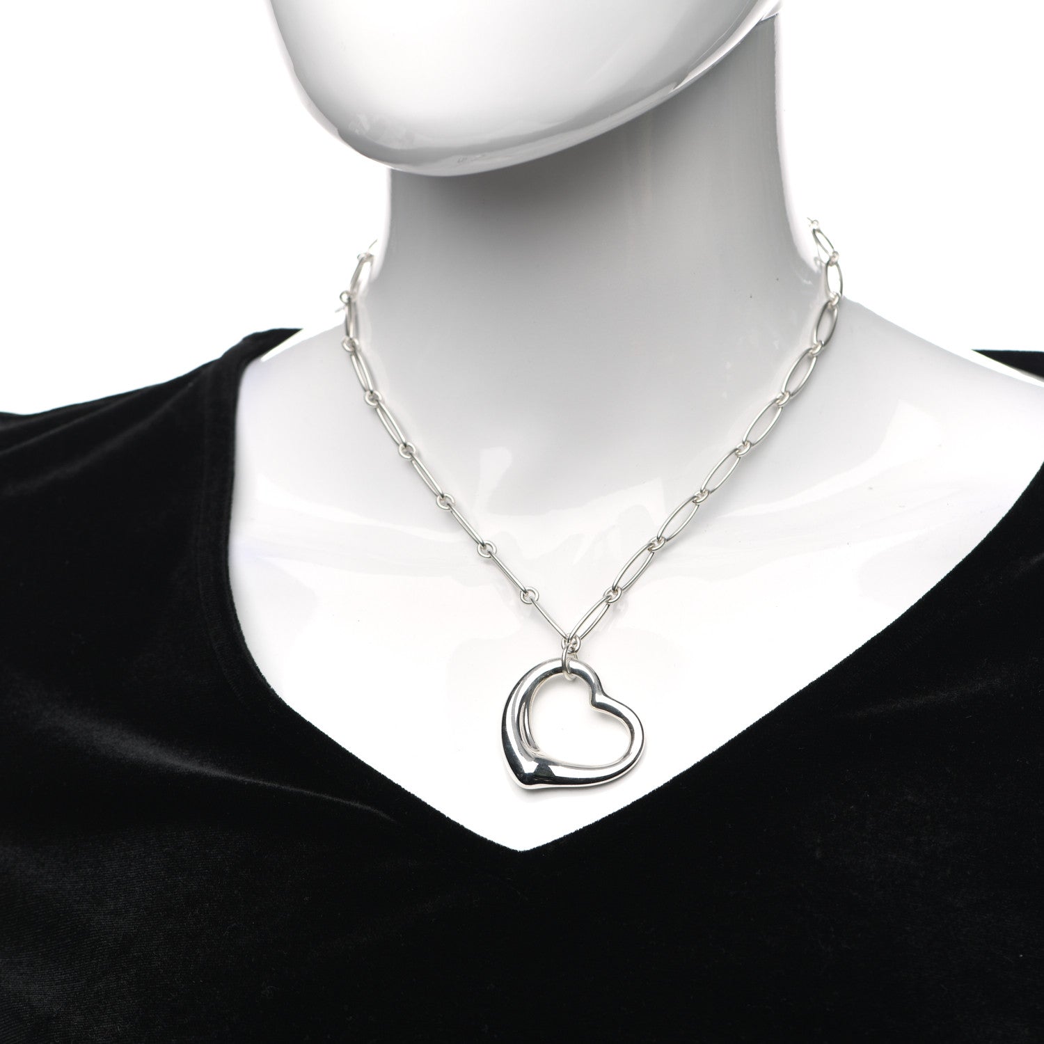 Tiffany Sterling Silver 35mm Elsa Peretti Open Heart Link Pendant Necklace 2 of 3