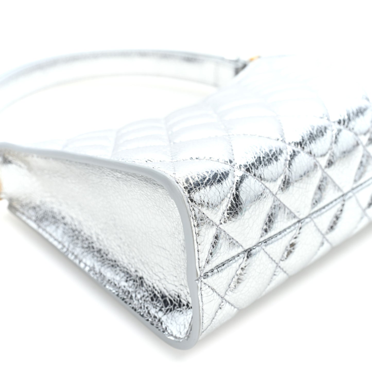 Metallic Aged Calfskin Quilted Hobo Bag Silver