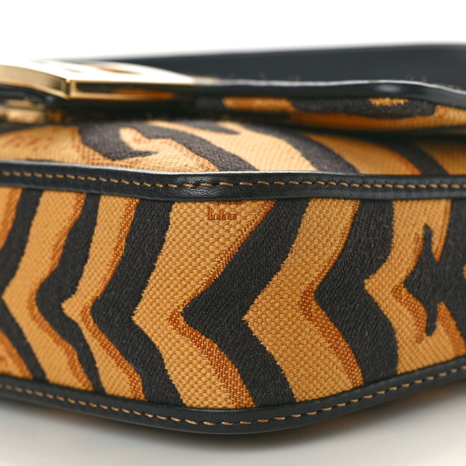 Fendi Canvas Chinese New Year Tiger Embroidered Mini Baguette Black Dark Yellow 10 of 11