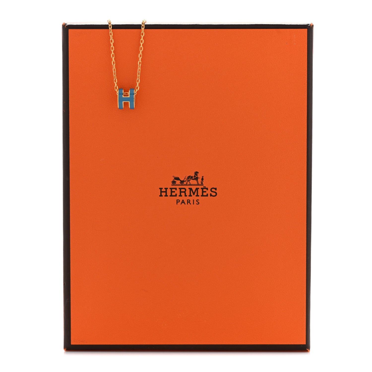 Hermes Lacquered Gold Mini Pop H Pendant Necklace Bleu Jean 8 of 8