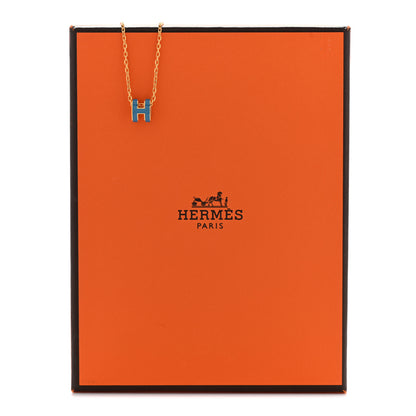 Hermes Lacquered Gold Mini Pop H Pendant Necklace Bleu Jean 8 of 8