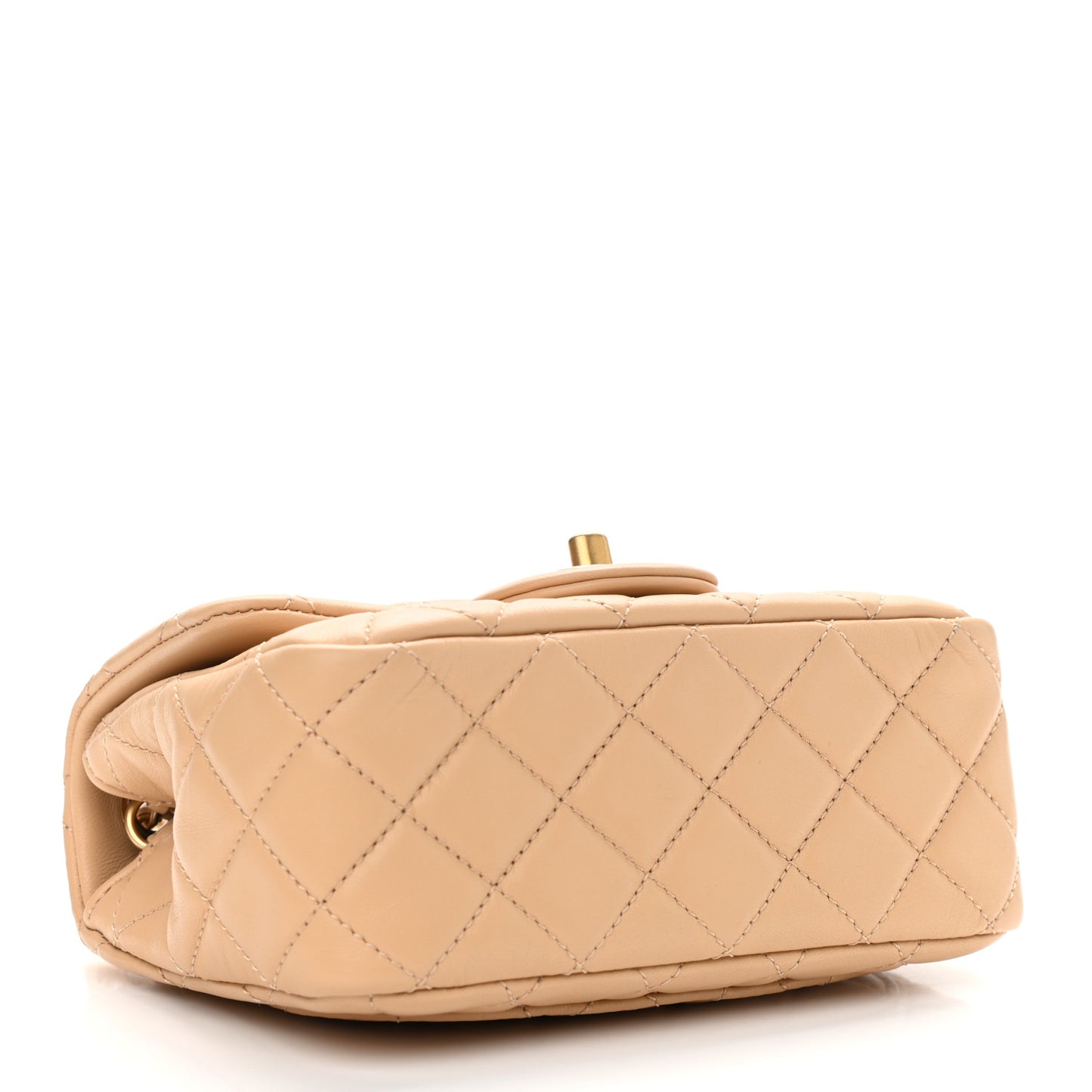 Lambskin Quilted Mini Pearl Crush Flap Beige