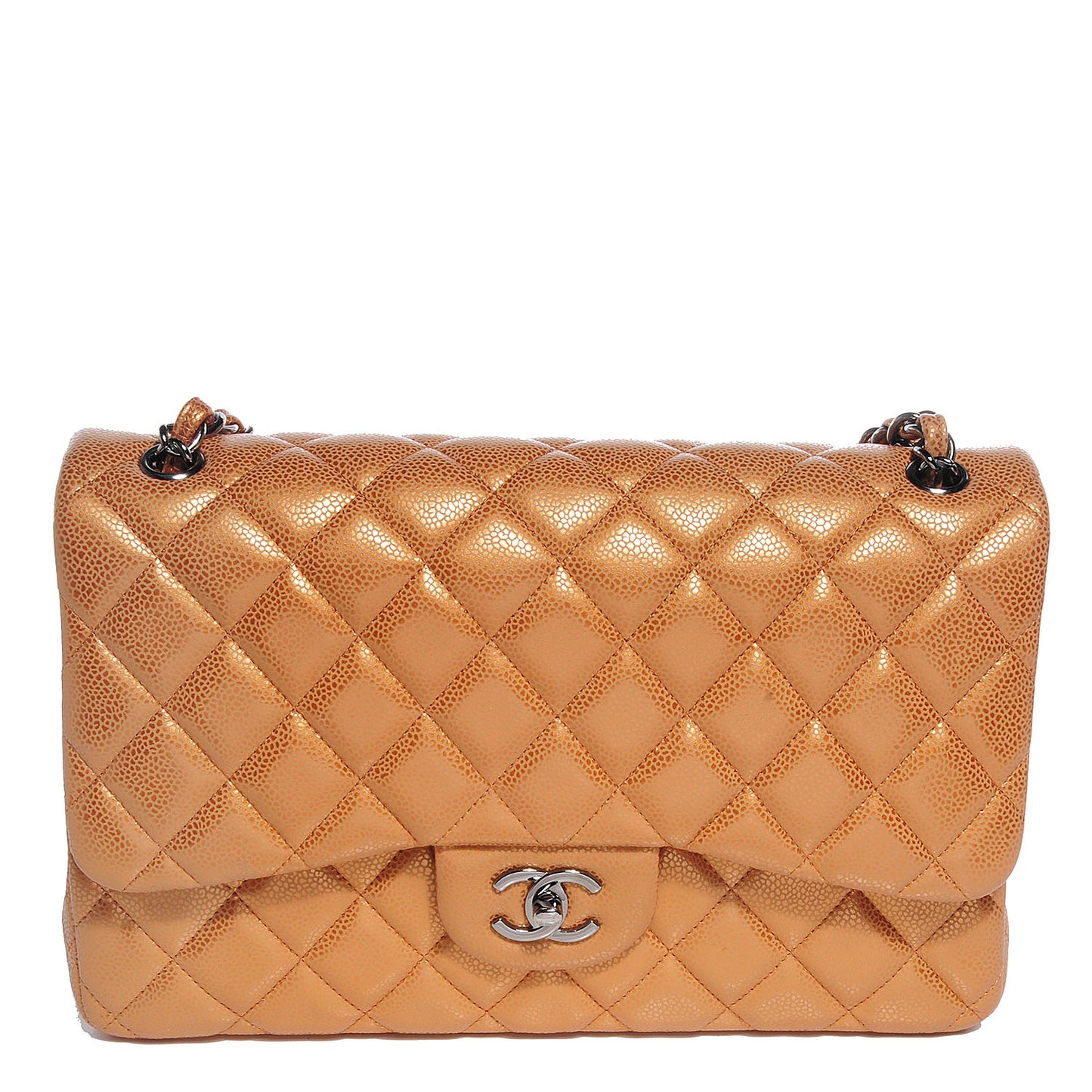 Metallic Caviar Quilted Jumbo Double Flap Copper