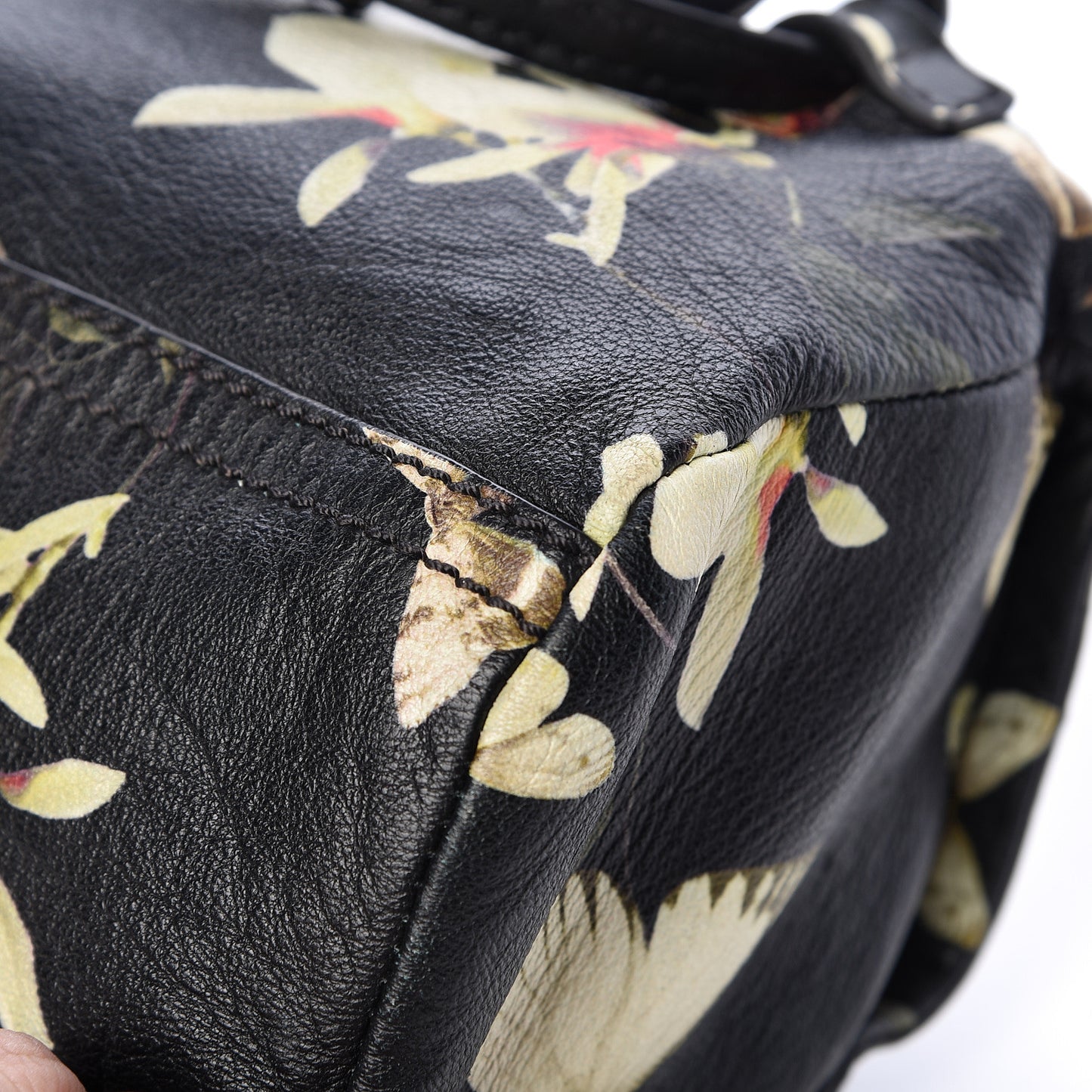 Lambskin Magnolia and Moth Print Mini Pandora Black