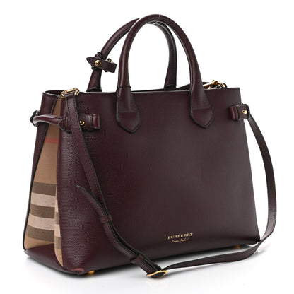 Burberry Grainy Calfskin House Check Medium Banner Tote Mahogany Red 3 of 12