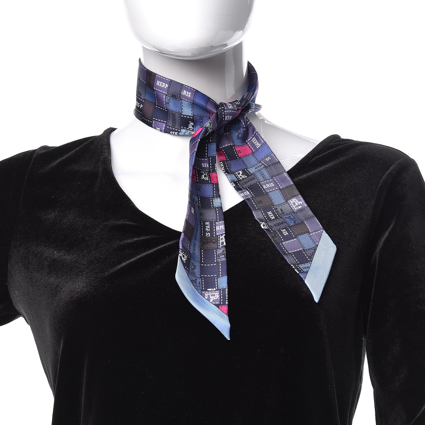 Silk Bolduc Au Carre Twilly Blue Jean Rose Vif Gris