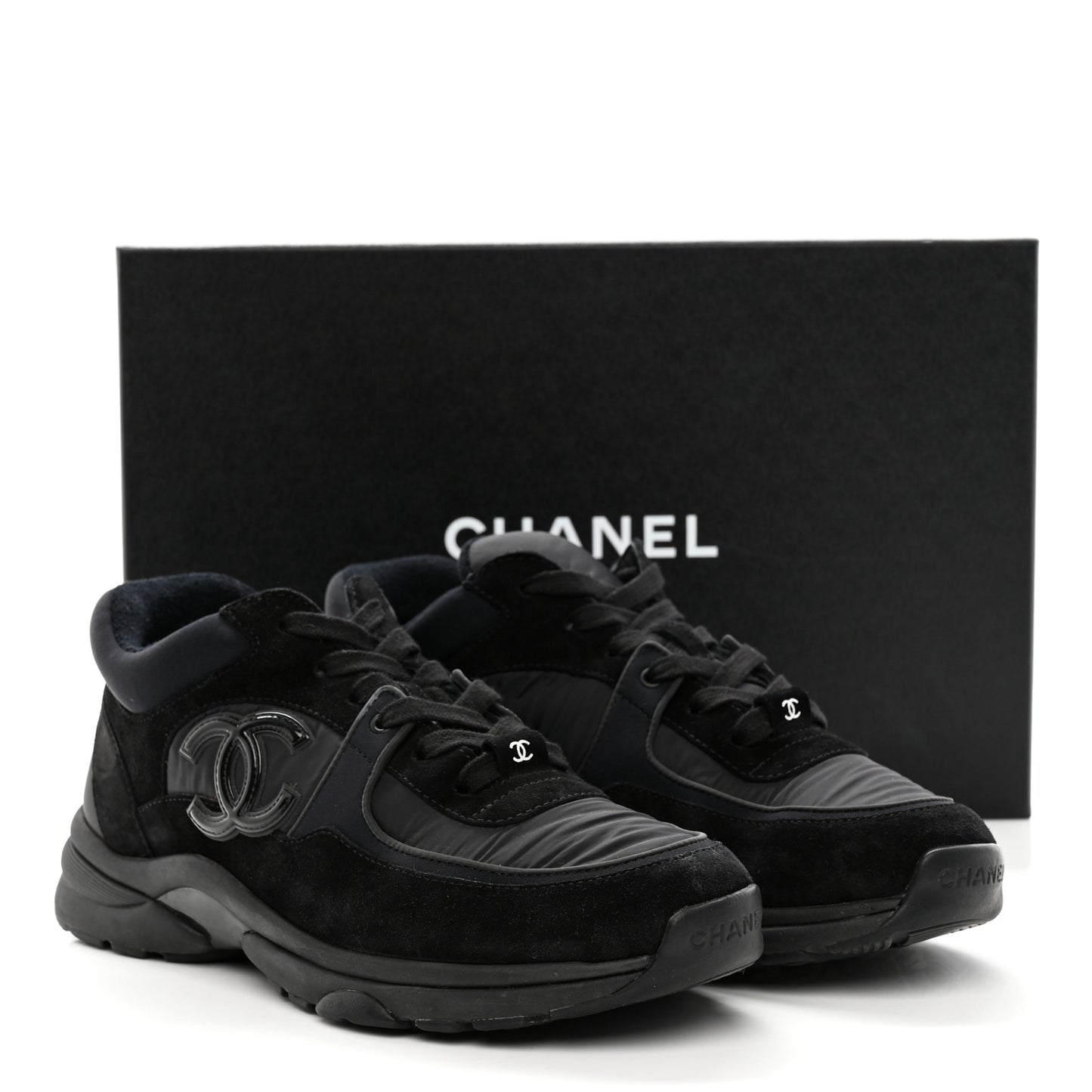 Fabric Calfskin Suede CC Sneakers 38 Black