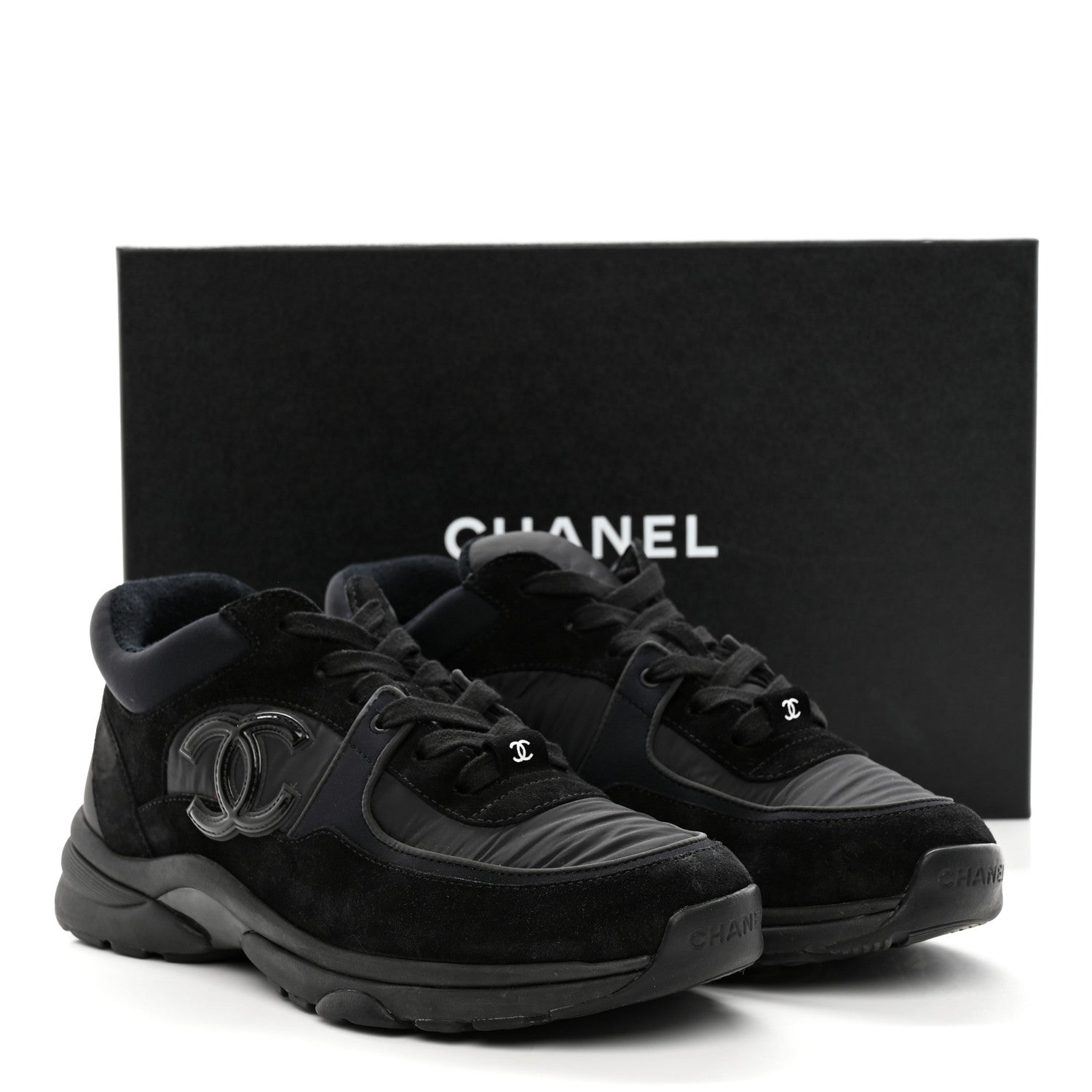 Chanel Fabric Calfskin Suede CC Sneakers 38 Black 9 of 9