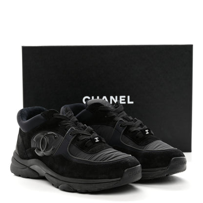 Chanel Fabric Calfskin Suede CC Sneakers 38 Black 9 of 9
