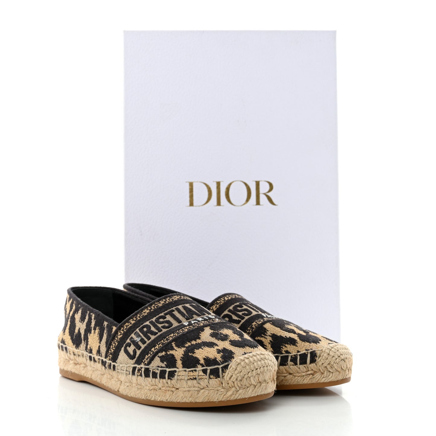 Cotton Embroidered Leopard Print Granville Espadrille 35 Natural