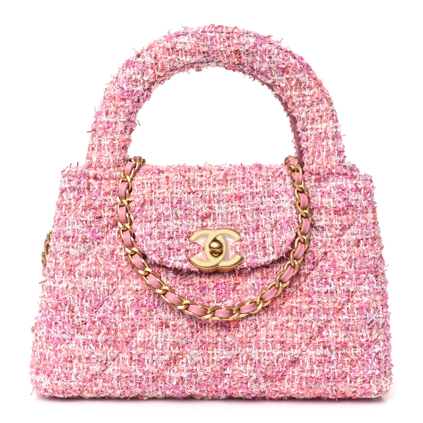 Tweed Quilted Nano Kelly Shopper Pink