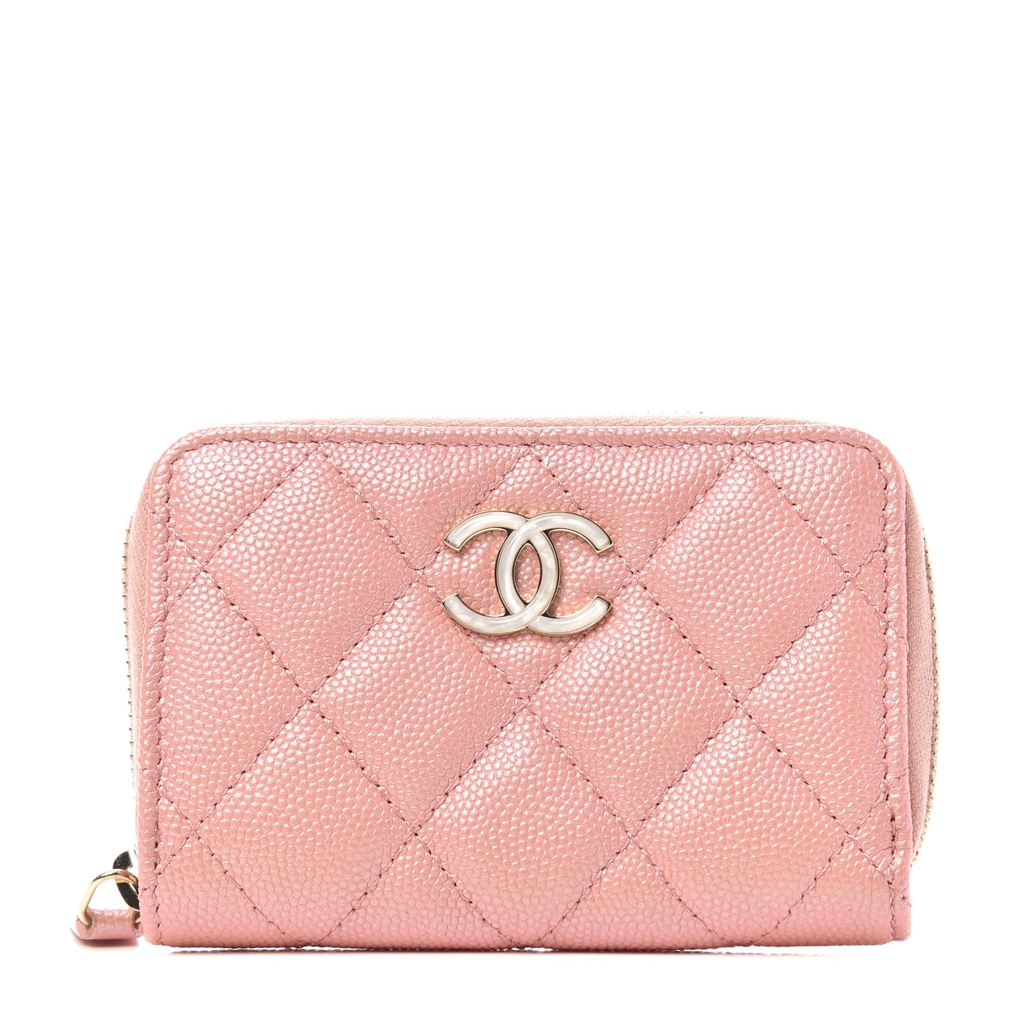 Iridescent Caviar Quilted Zip Coin Purse Pink