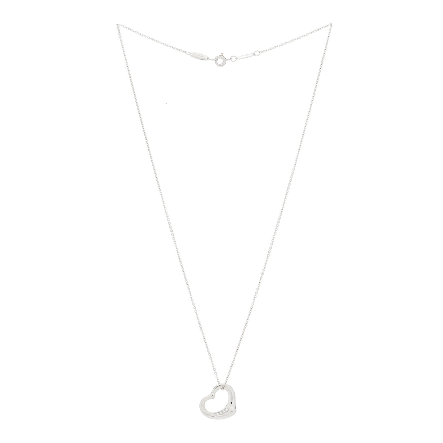 Platinum Diamond 16mm Elsa Peretti Open Heart Pendant Necklace