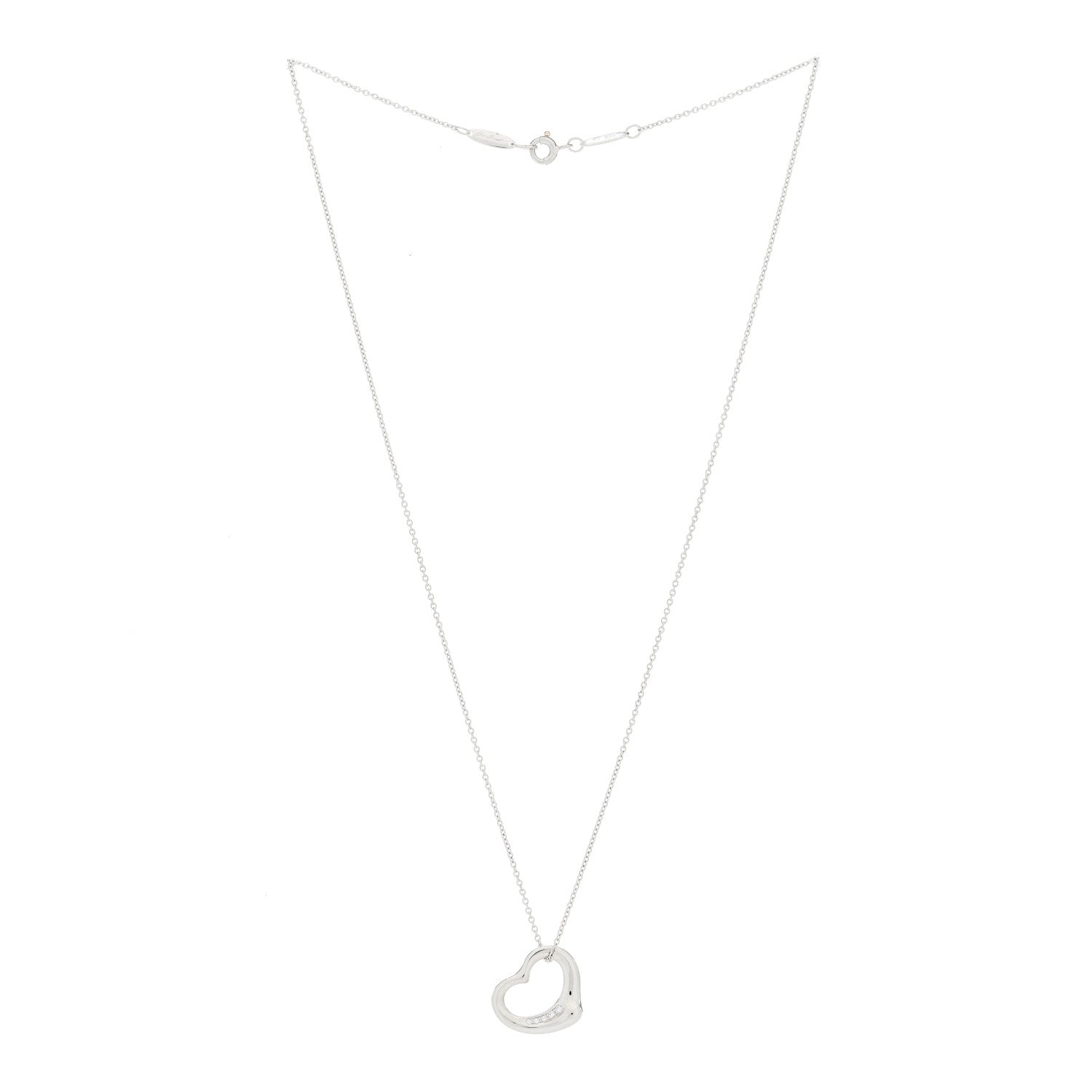 Tiffany Platinum Diamond 16mm Elsa Peretti Open Heart Pendant Necklace 2 of 6