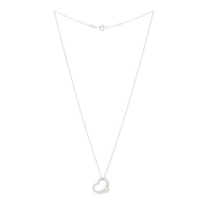 Tiffany Platinum Diamond 16mm Elsa Peretti Open Heart Pendant Necklace 2 of 6