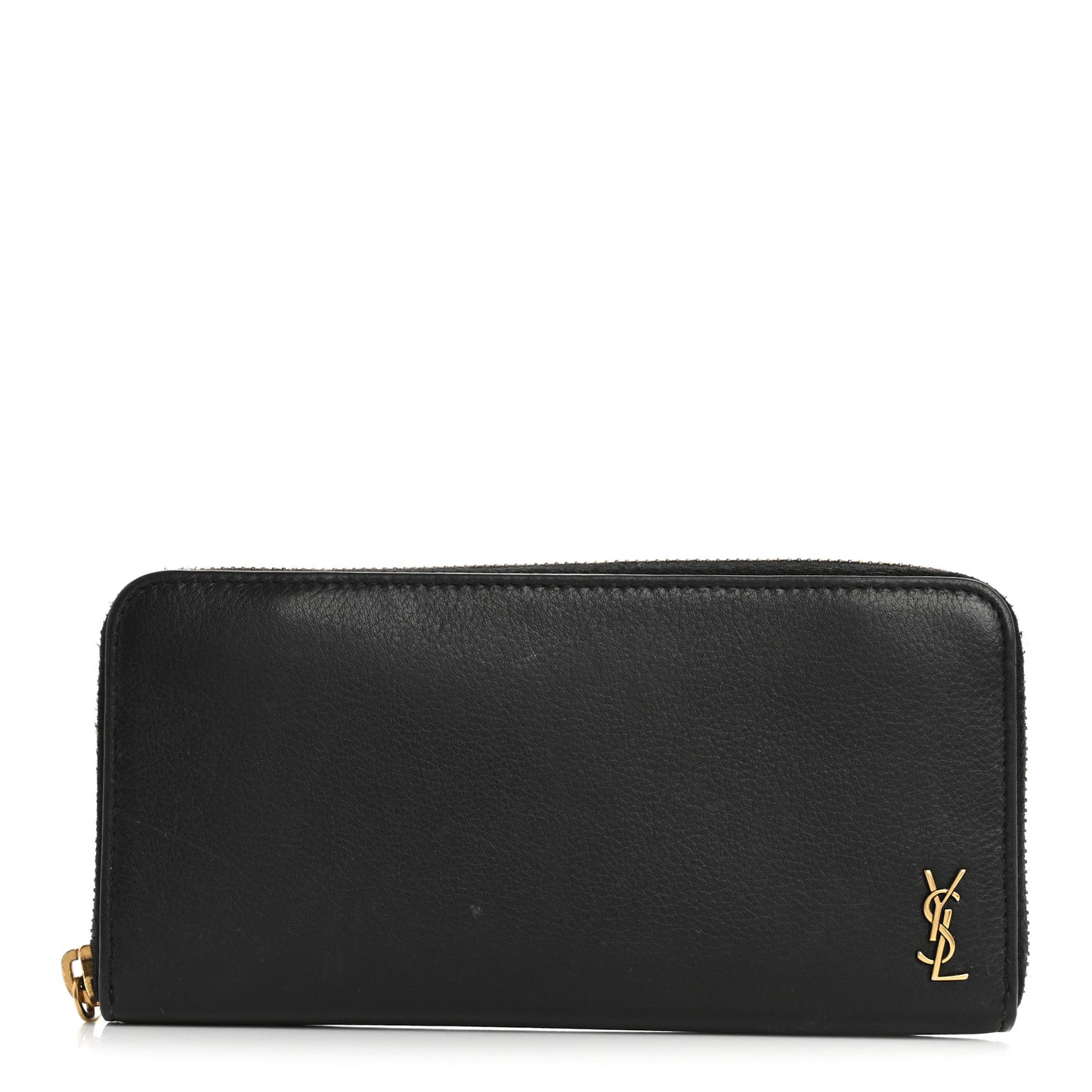 Grained Calfskin Zip Around Wallet Black
