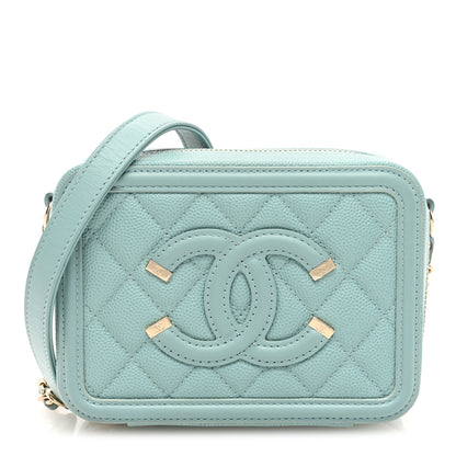 Chanel Caviar Quilted Filigree Vanity Clutch With Chain Light Blue 1 of 10
