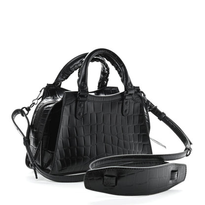 Balenciaga Semi Shiny Calfskin Crocodile Embossed Neo Classic Black Hardware Mini City Black 3 of 10