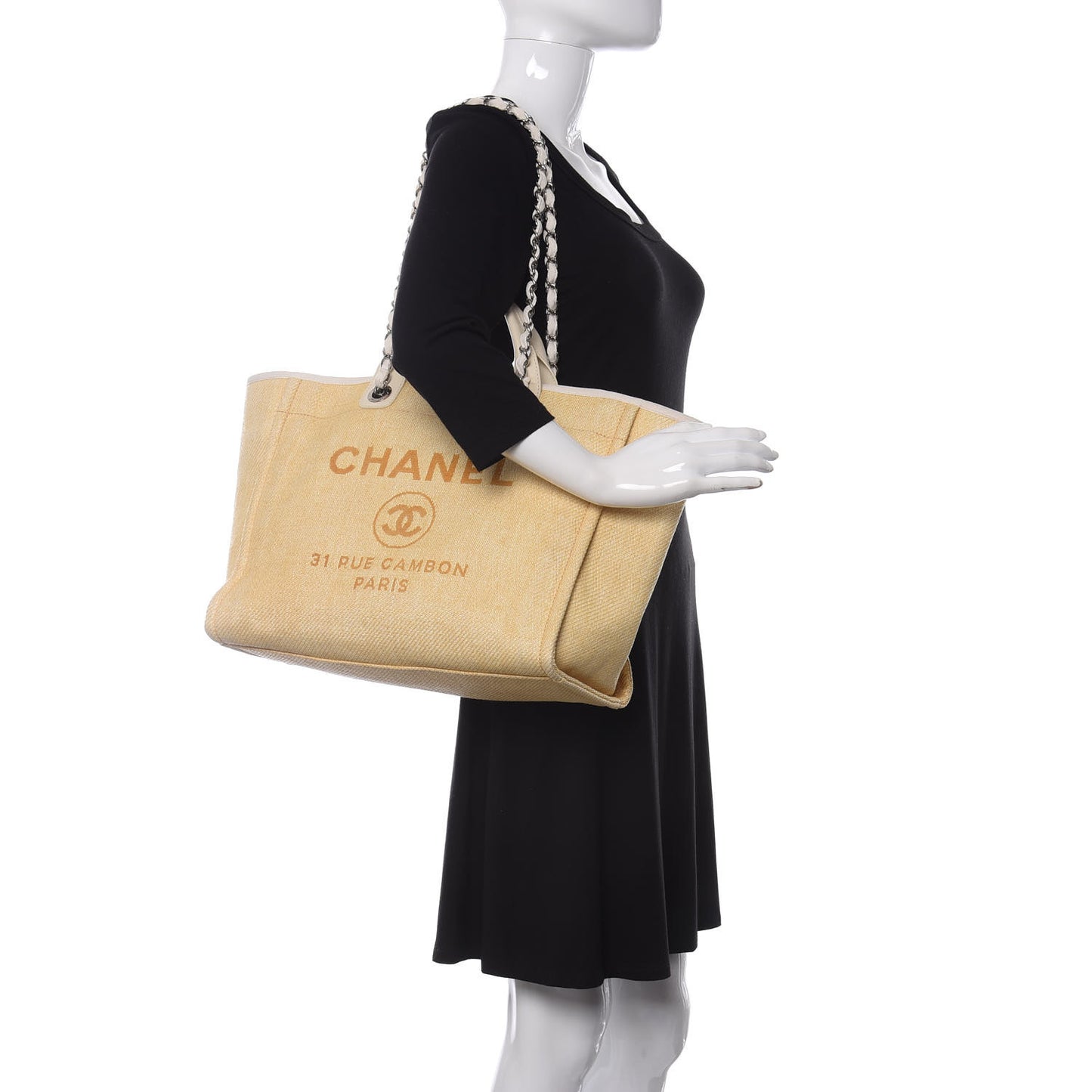 Woven Straw Raffia Medium Deauville Tote Beige