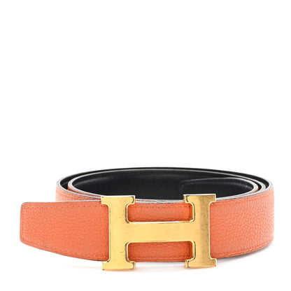 Hermes Box Togo 32mm H Belt 80 32 Black Orange 1 of 5