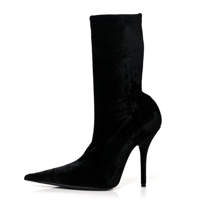 Balenciaga Velvet Spandex Extreme Pointed Toe Knife Ankle Boots 39 Black 1 of 6