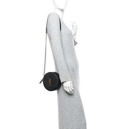 Saint Laurent Grain De Poudre Matelasse Chevron Quilted Round Vinyle Camera Bag Black 2 of 13