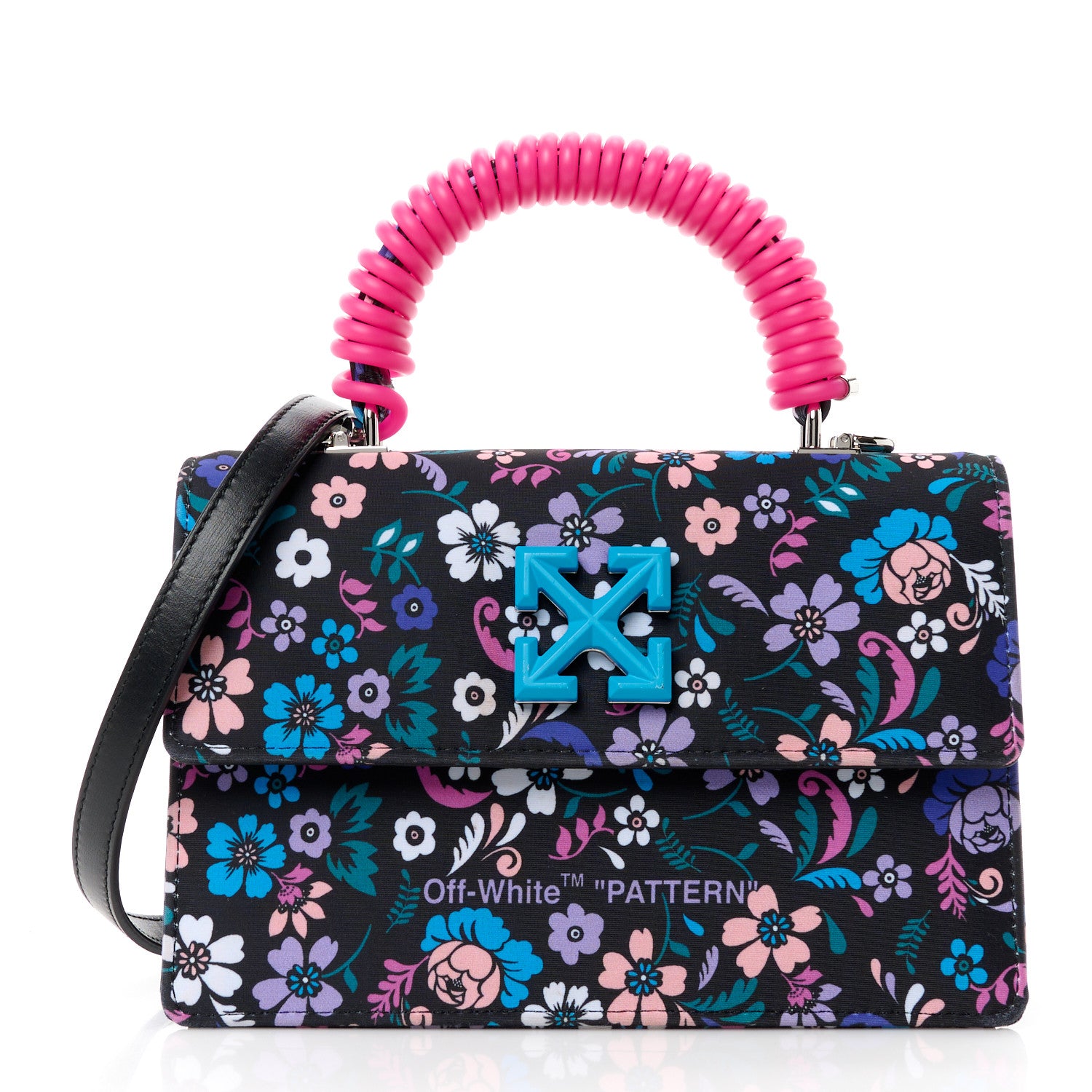 Off-White Fabric Jitney 1.4 Floral Print Top Handle Bag Black Multicolor 1 of 10