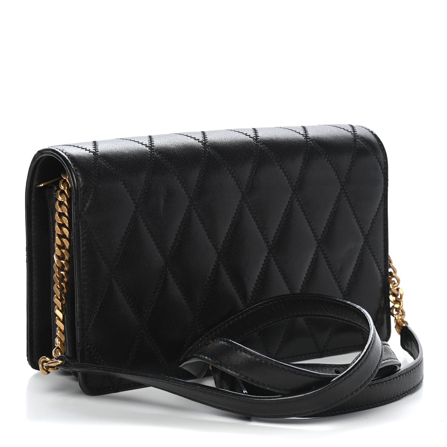 Lambskin Diamond Quilted Monogram Angie Chain Bag Black