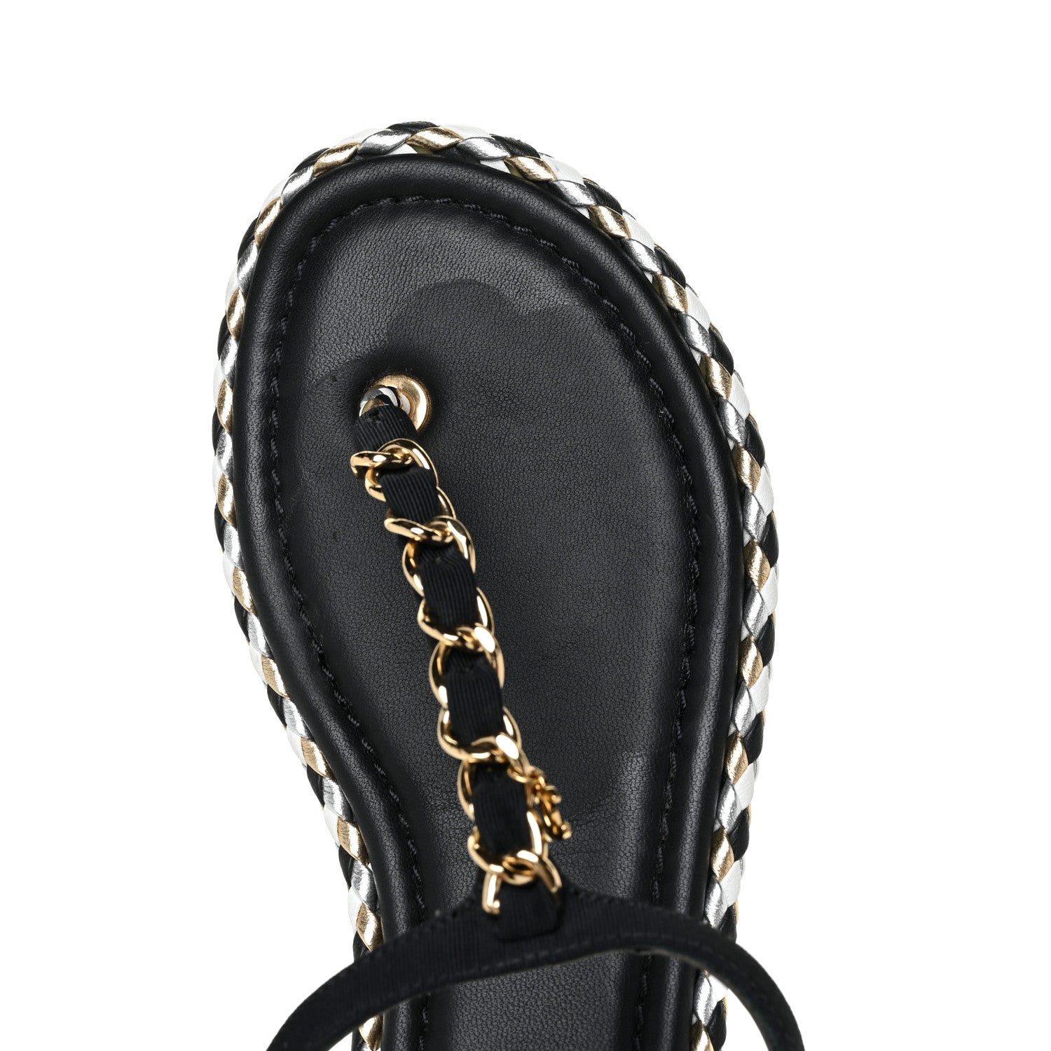 Chanel Grosgrain Chain Thong Sandals 38 Black 12 of 15