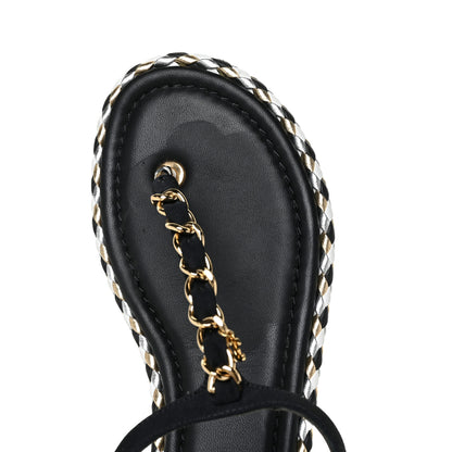 Chanel Grosgrain Chain Thong Sandals 38 Black 12 of 15