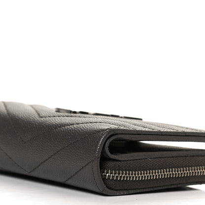 Saint Laurent Grain De Poudre Matelasse Chevron Monogram Compact Zip Around Wallet Earth 10 of 12