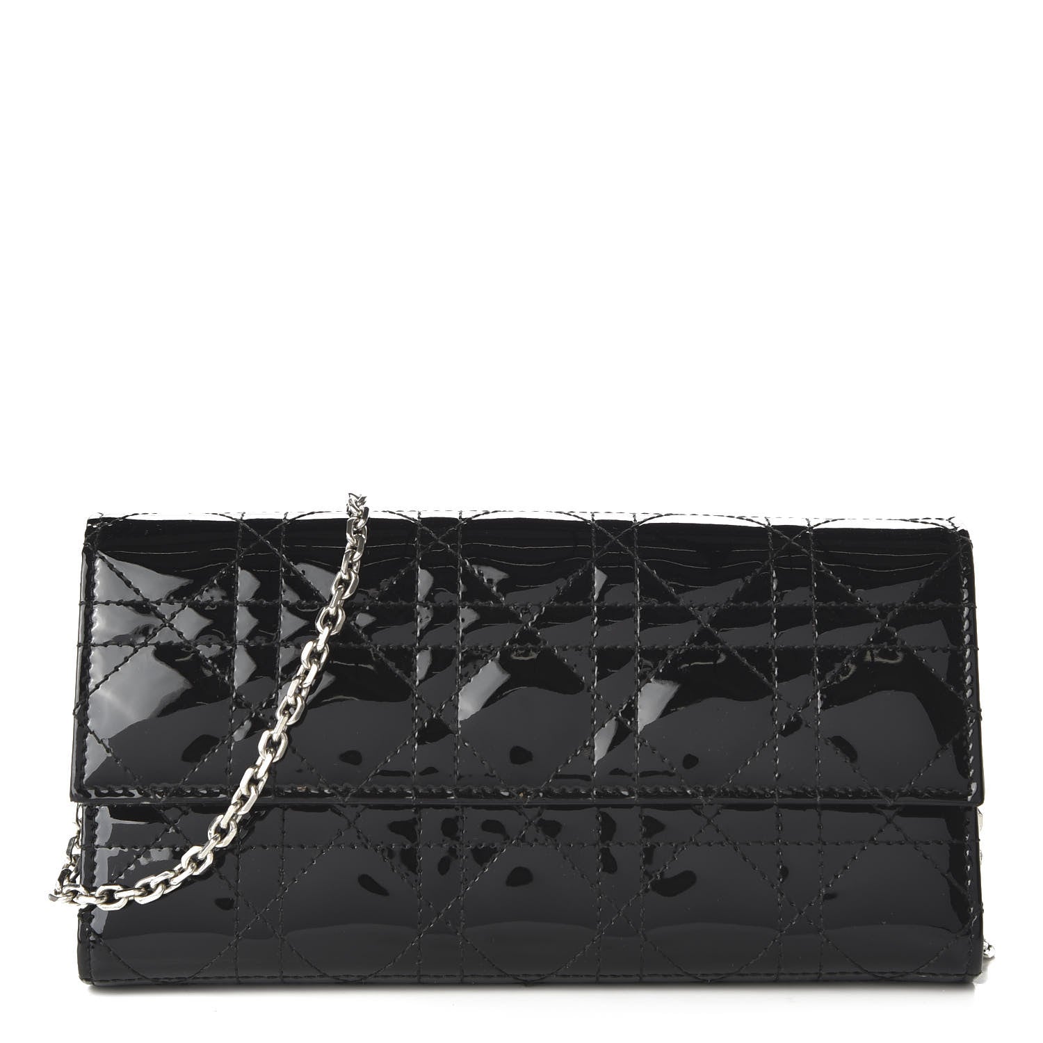 Christian Dior Patent Cannage Rendez-vous Chain Wallet Black 1 of 10