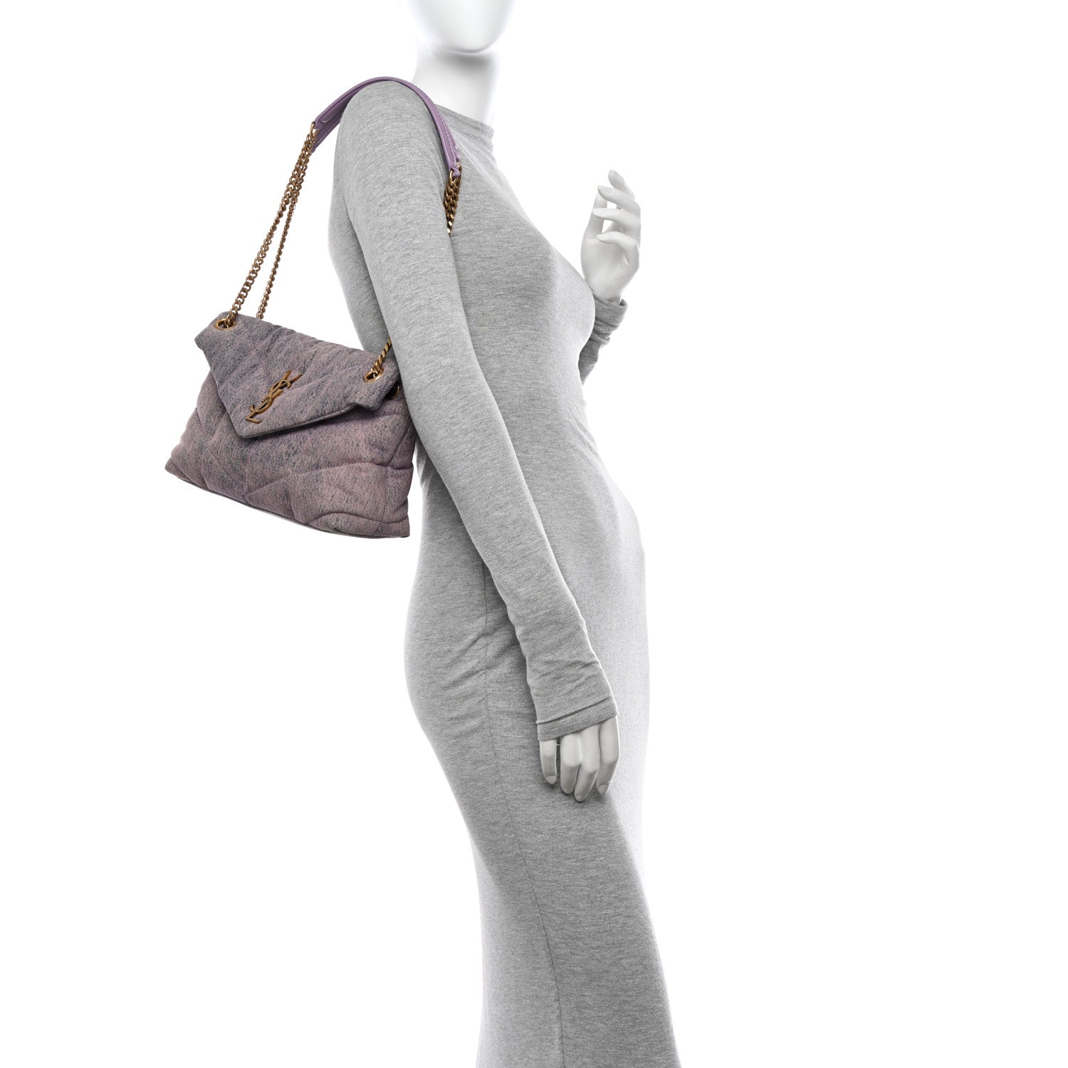Saint Laurent Denim Quilted Small Loulou Puffer Monogram Chain Satchel Bleached Lilac 2 of 12
