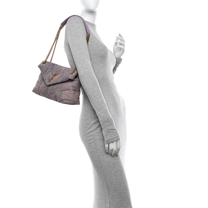 Saint Laurent Denim Quilted Small Loulou Puffer Monogram Chain Satchel Bleached Lilac 2 of 12