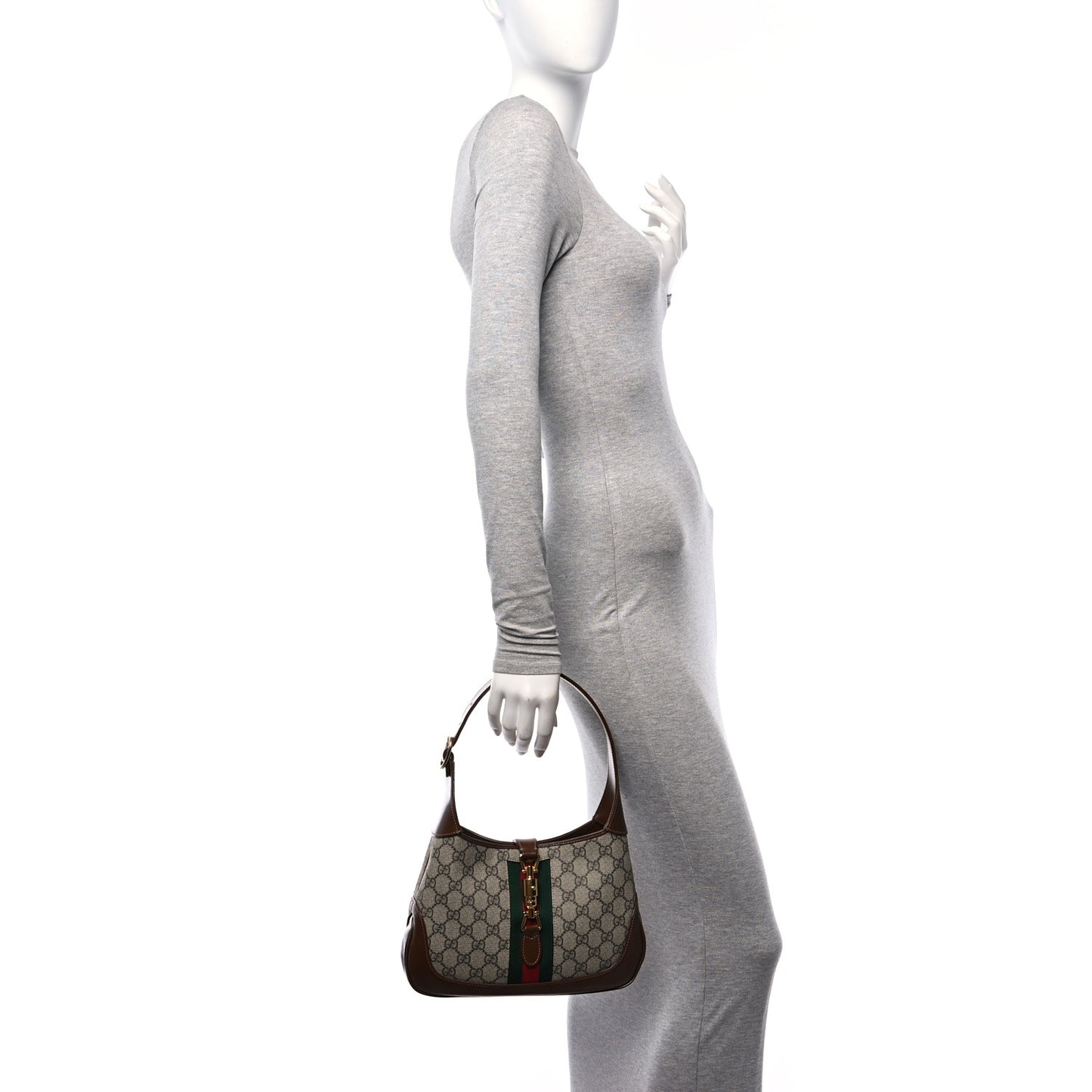 GG Supreme Monogram Azalea Calfskin Web Small Jackie 1961 Hobo Beige Ebony Brown Sugar