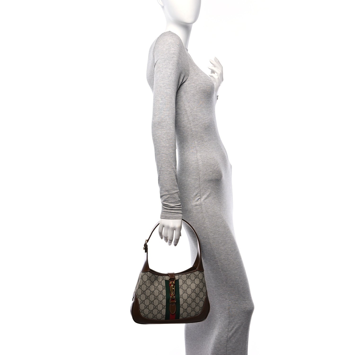 Gucci GG Supreme Monogram Azalea Calfskin Web Small Jackie 1961 Hobo Beige Ebony Brown Sugar 2 of 10