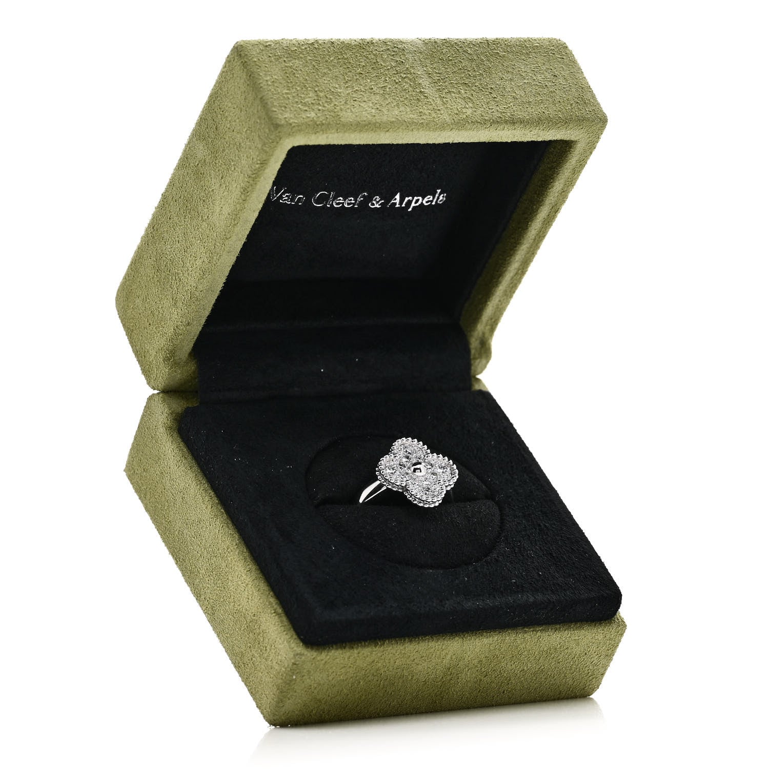 Van Cleef & Arpels 18K White Gold Diamond Vintage Alhambra Ring 50 5.25 6 of 6