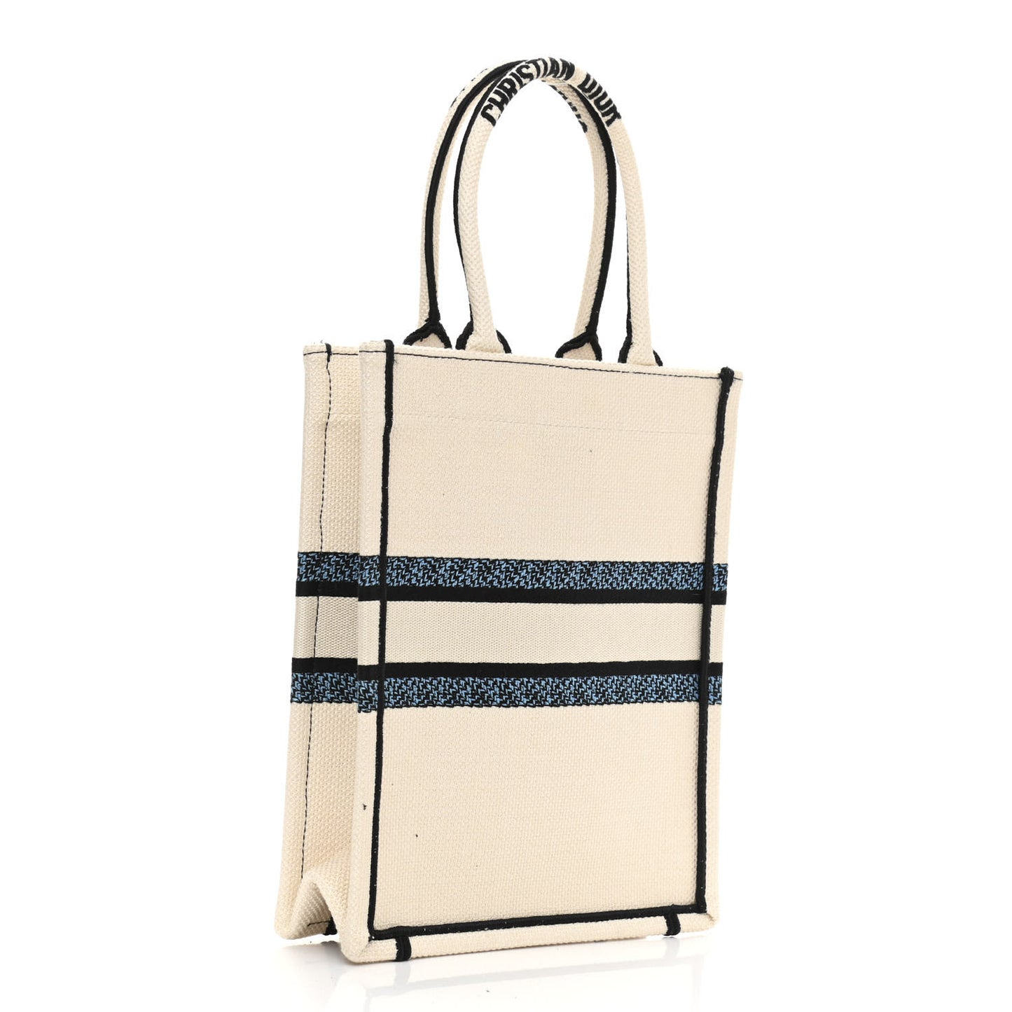 Canvas Embroidered Vertical Lucky Star Book Tote White Multicolor