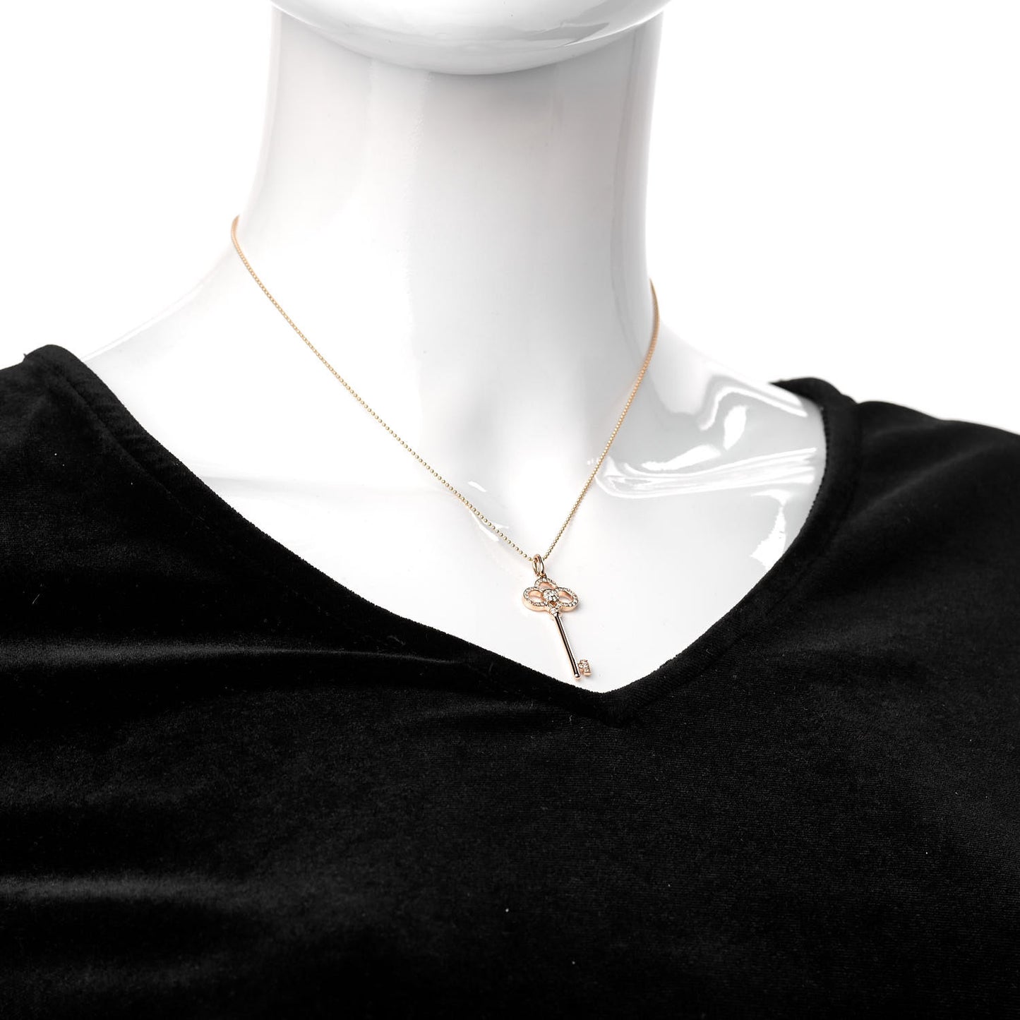 18K Rose Gold Diamond Crown Key Pendant Necklace